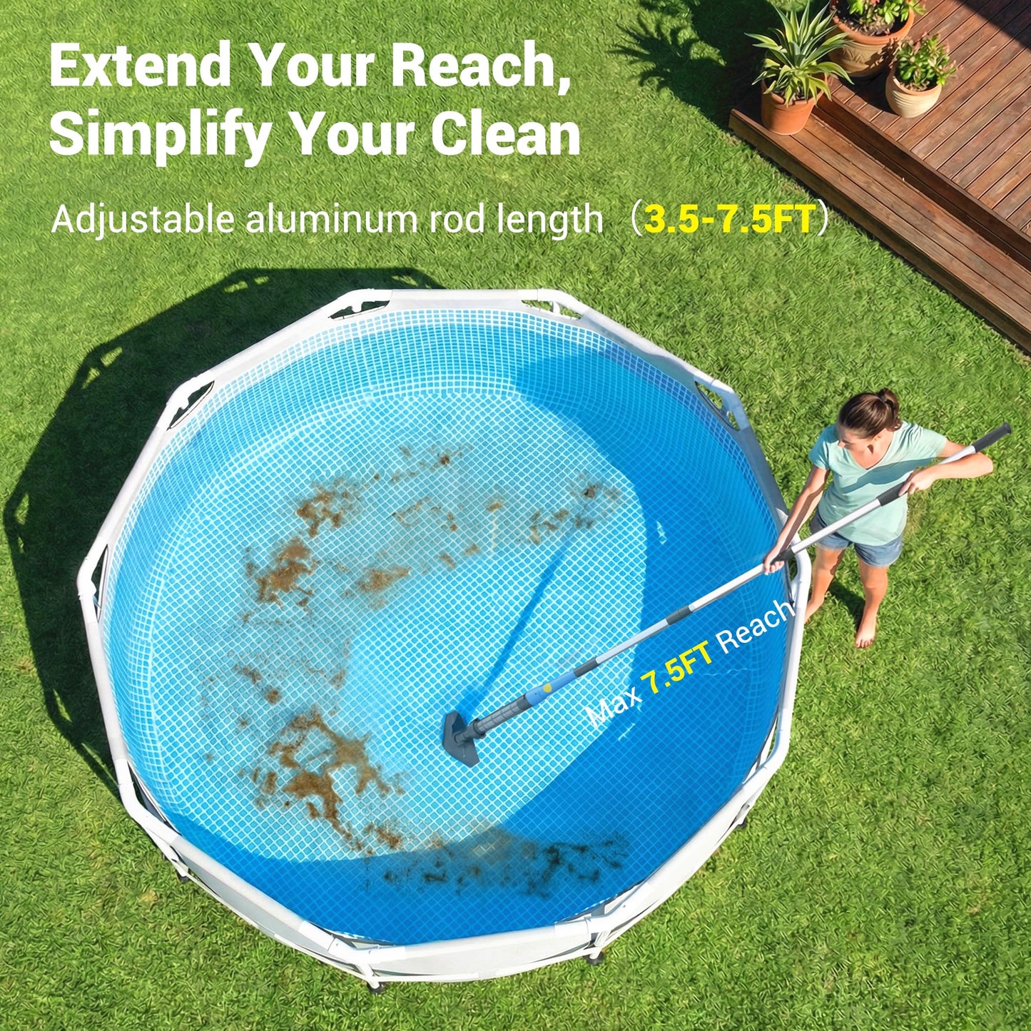 Hushlight Spa Vacuum for Hot Tub, Cordless Pool Vacuum for Above Ground Pool, Lightweight Handheld Pool Cleaner with 2 Brush Heads, Rechargeable Stick Spa Cleaner (Blue)