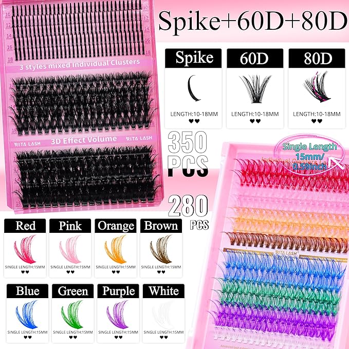 Lash Clusters Kit Bulk 3D Effect Eyelash Clusters Kit Cat Eye Lashes Cluster Eyelash Extensions Pack Colored Lashes Cluster PestaÃÂ±as Postizas Naturales+Bond&Seal,Remover,Tweezers,Cleanser(Lash Kit-7)