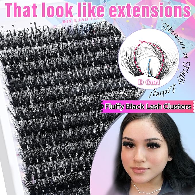 Wispy Lash Clusters 14-22mm Thick Eyelash Clusters D Curl Wispy Individual Lashes 80D Cluster Eyelash Extensions 240pcs Plant Fibers Lashes Clusters DIY Lash Extension, by Yaiseiko