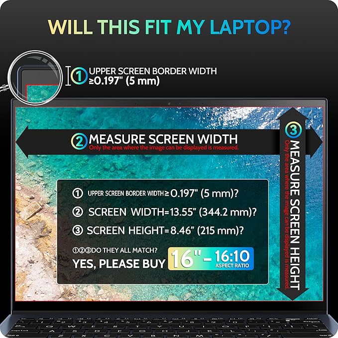 Peslv Magnetic Laptop Privacy Screen 16 inch for 16:10 Computer Monitor, 16" Removable Anti Glare Protector Blue Light Filter Shield Compatible with Lenovo Hp Dell Acer Asus Thinkpad Envy Xps