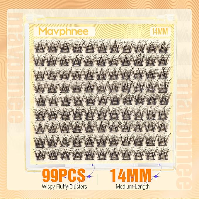 14MM Lash Clusters Natural Cluster Eyelash Extensions Wispy Cluster Lashes Extension 5D Fluffing Individual Lashes Whispy Eyelash Clusters 99Pcs for Everyday Wear