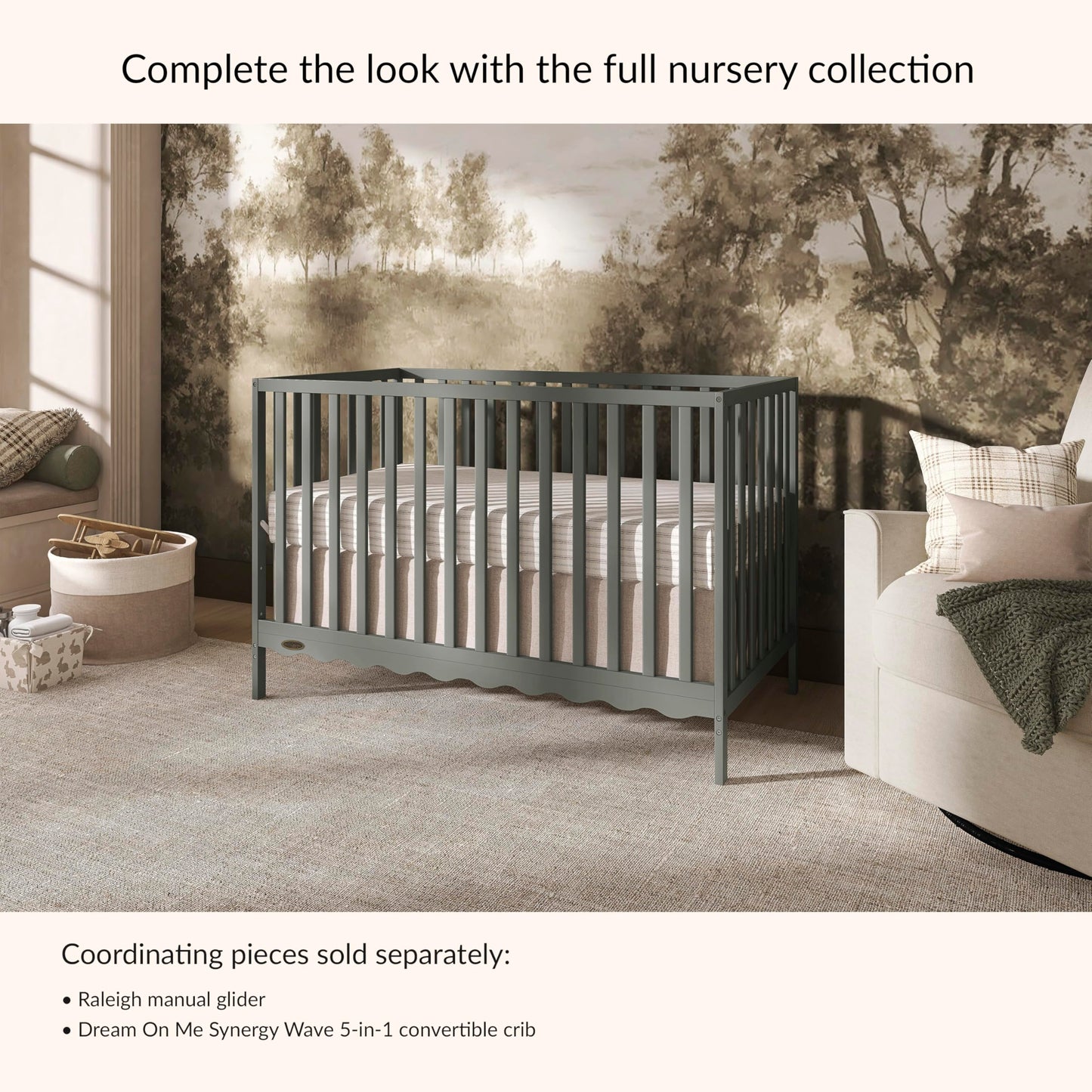 Dream On Me Synergy Wave 5-in-1 Convertible Crib in Seagrass, JPMA & Greenguard Gold Certified, Converts from a Baby Crib to a Toddler Bed, Daybed, and Full-Size Bed