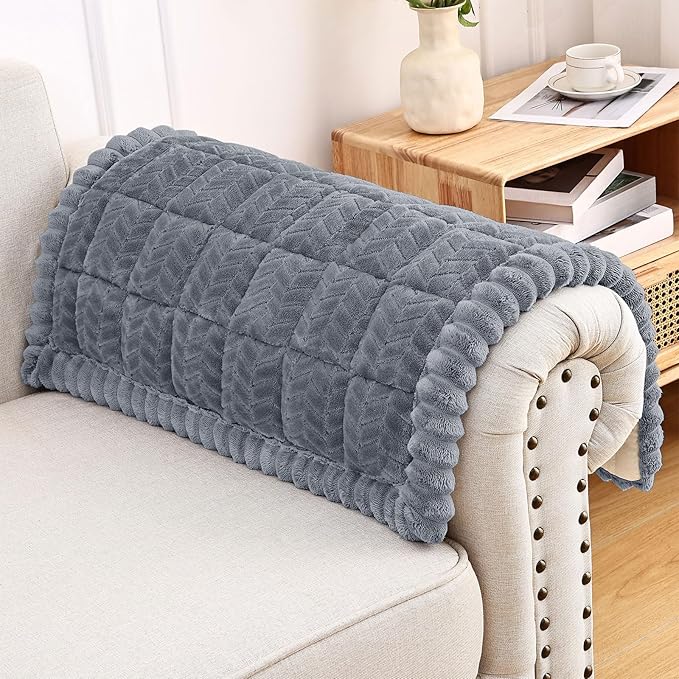 Smiry Non Slip Couch Armrest Covers for Dogs, Fuzzy Pet Couch Arm Covers for Sofa Pet Friendly, Soft Sofa Slipcovers Recliner Chair Arm Protector Washable (Grey, 27.6" x 27.6")