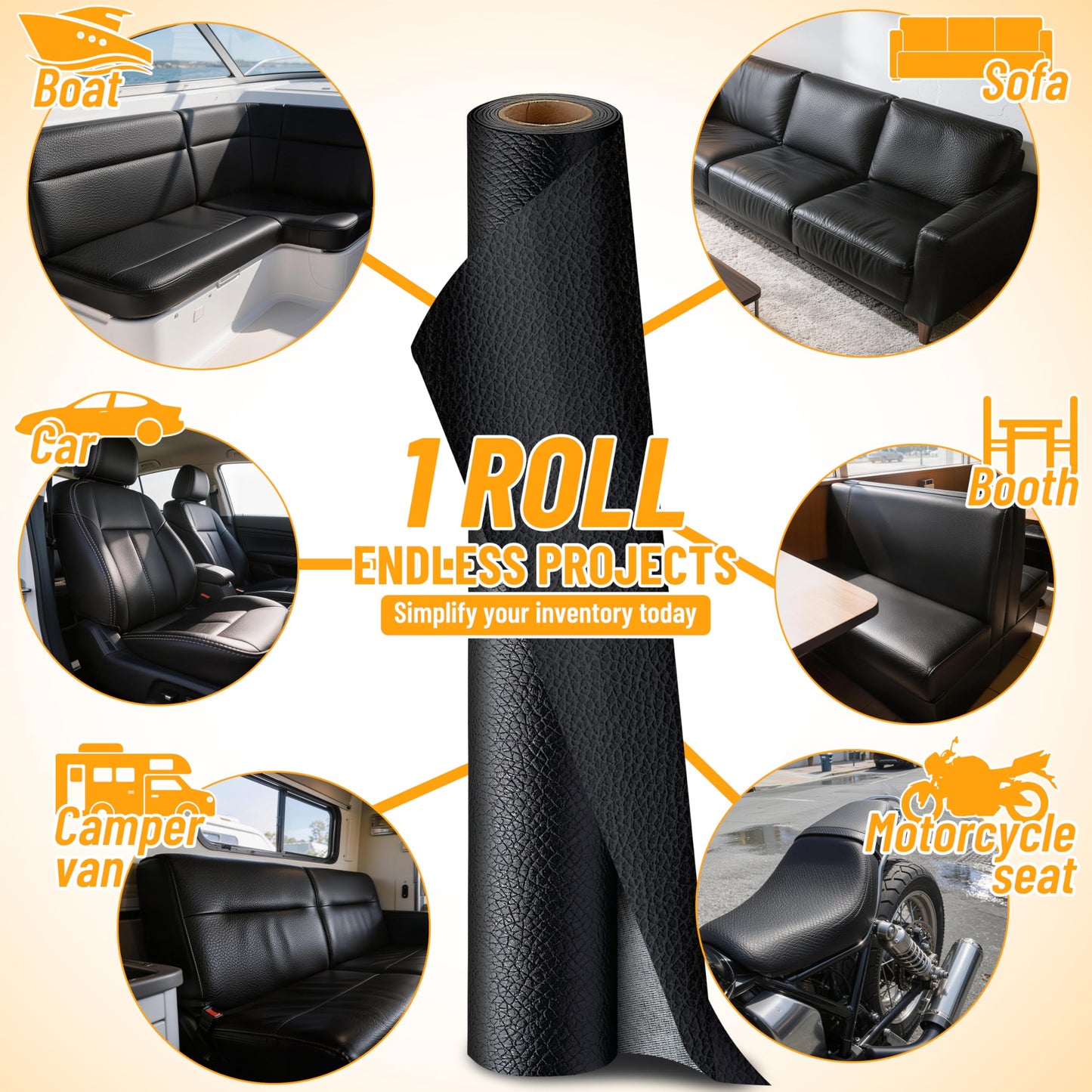 Self-Adhesive Marine Vinyl Faux Leather: Meneng 3 Yard Roll Heavy Duty Boat Seat Vinyl - Waterproof & Scratch-Resistant for Marine Upholstery - Leather Repair Patch for Furniture Sofa Couch