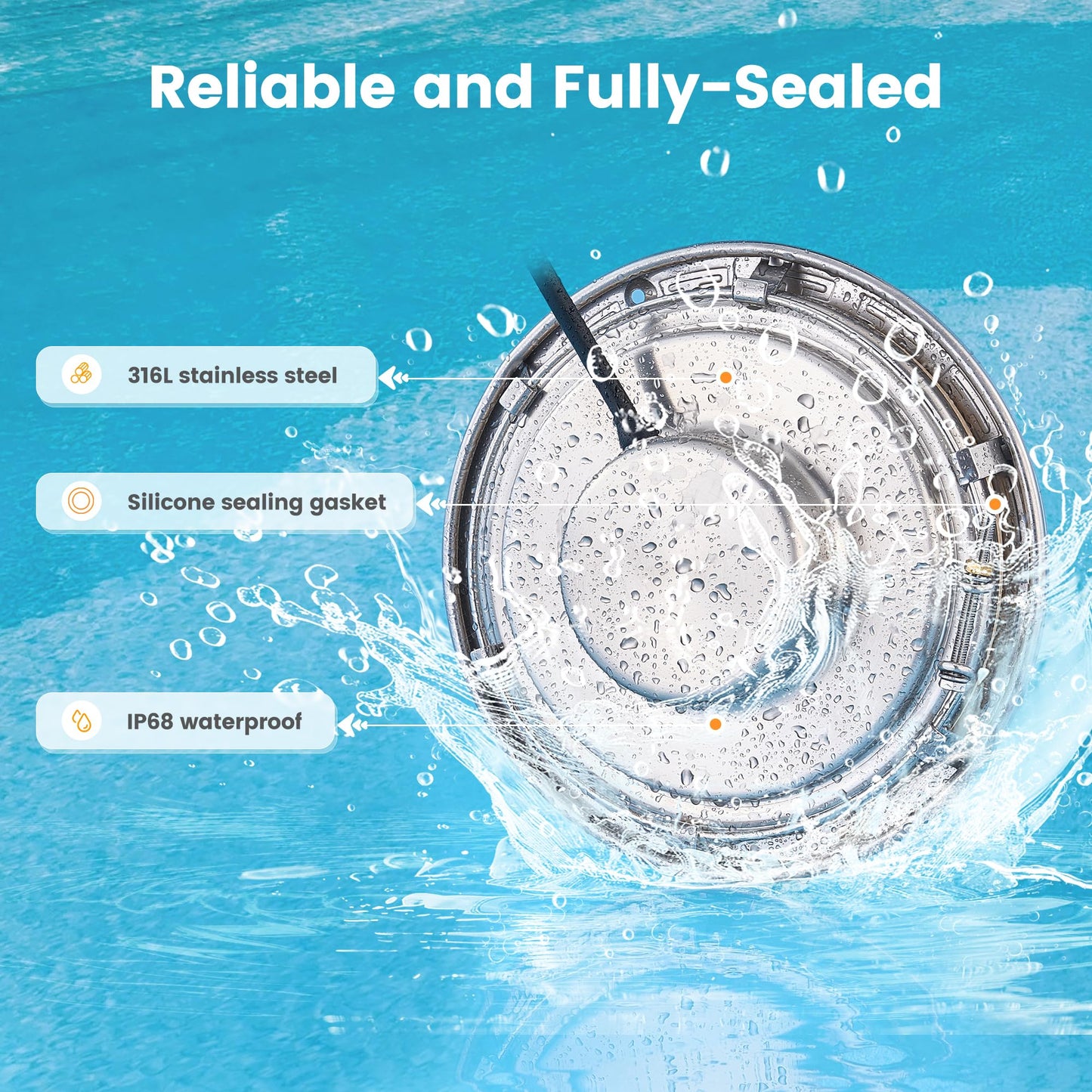 SURAIELEC Pool Lights for Inground Pool, 10 Inch 120V LED Underwater Light, 35W (300W Equivalent), 4000LM, Cool White 6000K, Fits 10" Large Wet Niches, Stainless Steel Housing, 50FT Cord