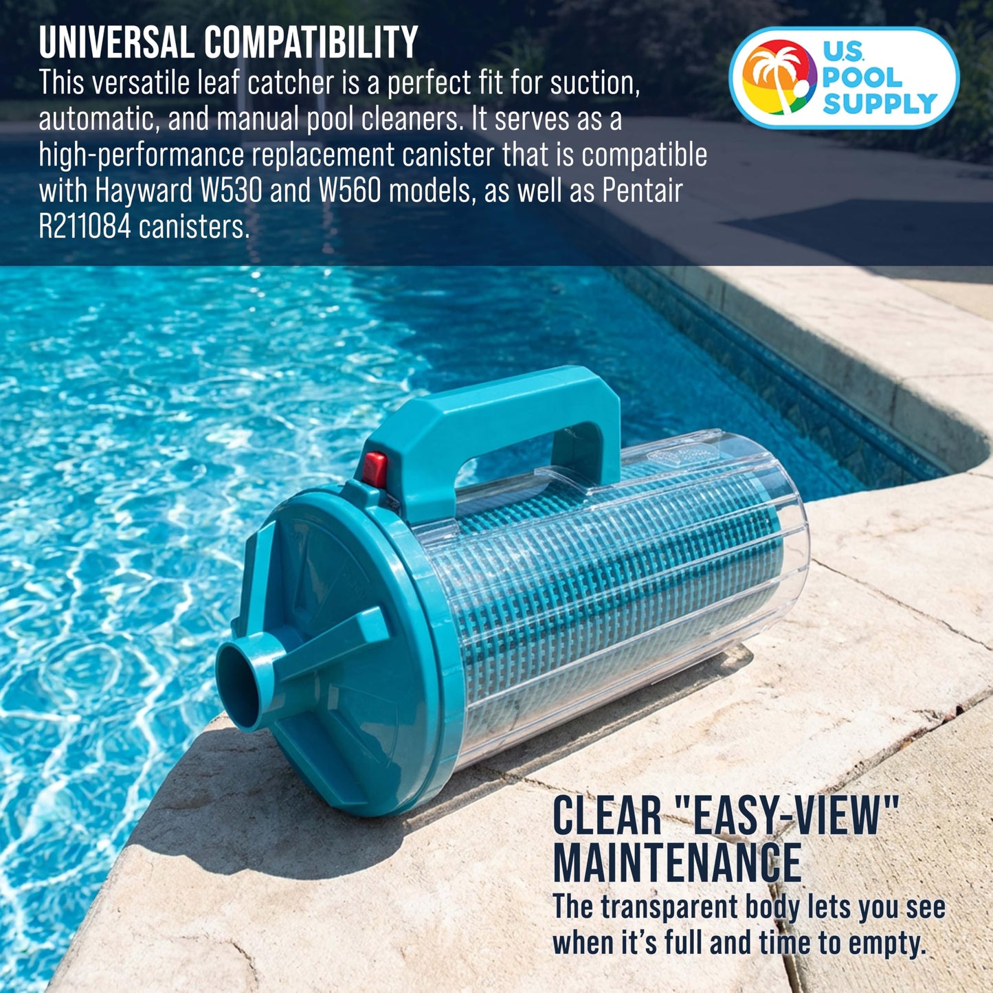 U.S. Pool Supply Pool Leaf Canister - XL Heavy Duty Inline Pool Leaf Catcher, 3-in-1 Filtration (3 Filters, Basket, Mesh Bag & Micro-Cartridge) - Fits 1.5" Hoses, Catch Leaves, Inground Vacuum Cleaner