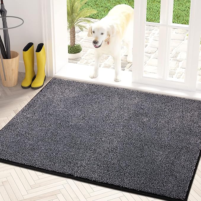 PURRUGS Dirt Trapping Door Mat 31.5" x 47", Non-Slip Machine Washable Entryway Rug, Dog Doormat, Indoor Front Door Mat, Super Absorbent Entry Rug for Muddy Shoes & Paws, Bluish Grey-Black