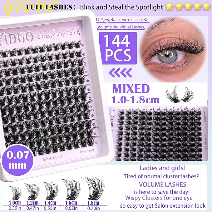 YlDUO 3 Style Lash Clusters Kit Wispy Clusters Eyelash Extensions Kit 10-18mm Individual Lashes Extension, DIY Natural Soft Thin Band Fake Eyelash Kit with Bond and Seal*2|Tweezers|Removers