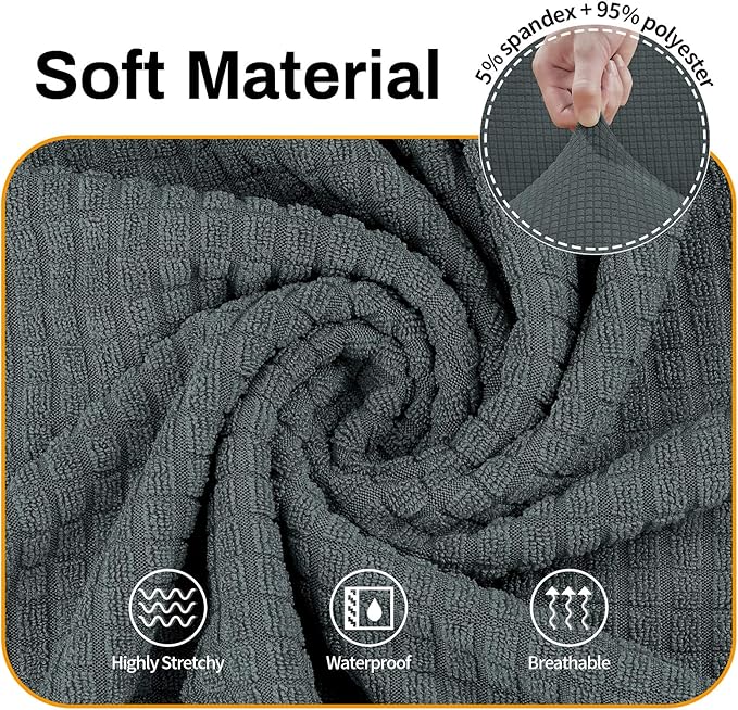 Asnomy Couch Covers for 3 Cushion Couch Stretch Sofa Covers Slipcovers, Pet Protector Furniture Covers for Dogs Cats Spandex Jacquard Fabric Small Checks （Large，Gray）