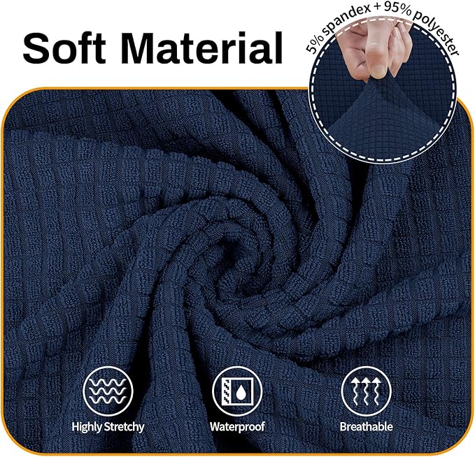 Asnomy Couch Covers for 3 Cushion Couch Stretch Sofa Covers Slipcovers, Pet Protector Furniture Covers for Dogs Cats Spandex Jacquard Fabric Small Checks （X-Large， Navy Blue）