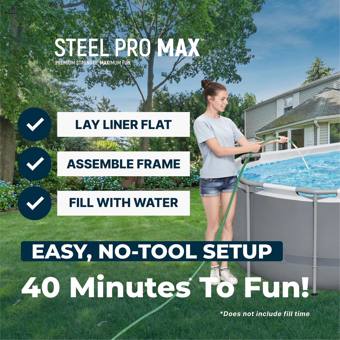 Bestway Steel Pro MAX 14' x 8'2" x 39.5" Oval Above Ground Swimming Pool Set, 530 GPH Filter Pump, Ladder, Tritech Puncture Resistant Liner, ClickConnect Steel Frame, Gray