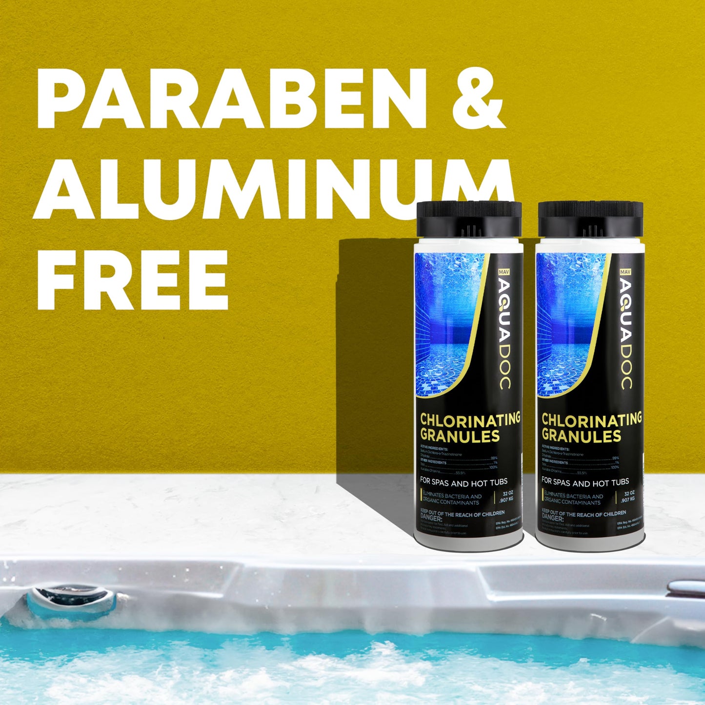 Spa Chlorine for Hot Tub Sanitizer 2lb (2 Pack) - Quick Dissolving Hot Tub Chlorine Granules, Spa Chemicals Made in the USA - AquaDoc