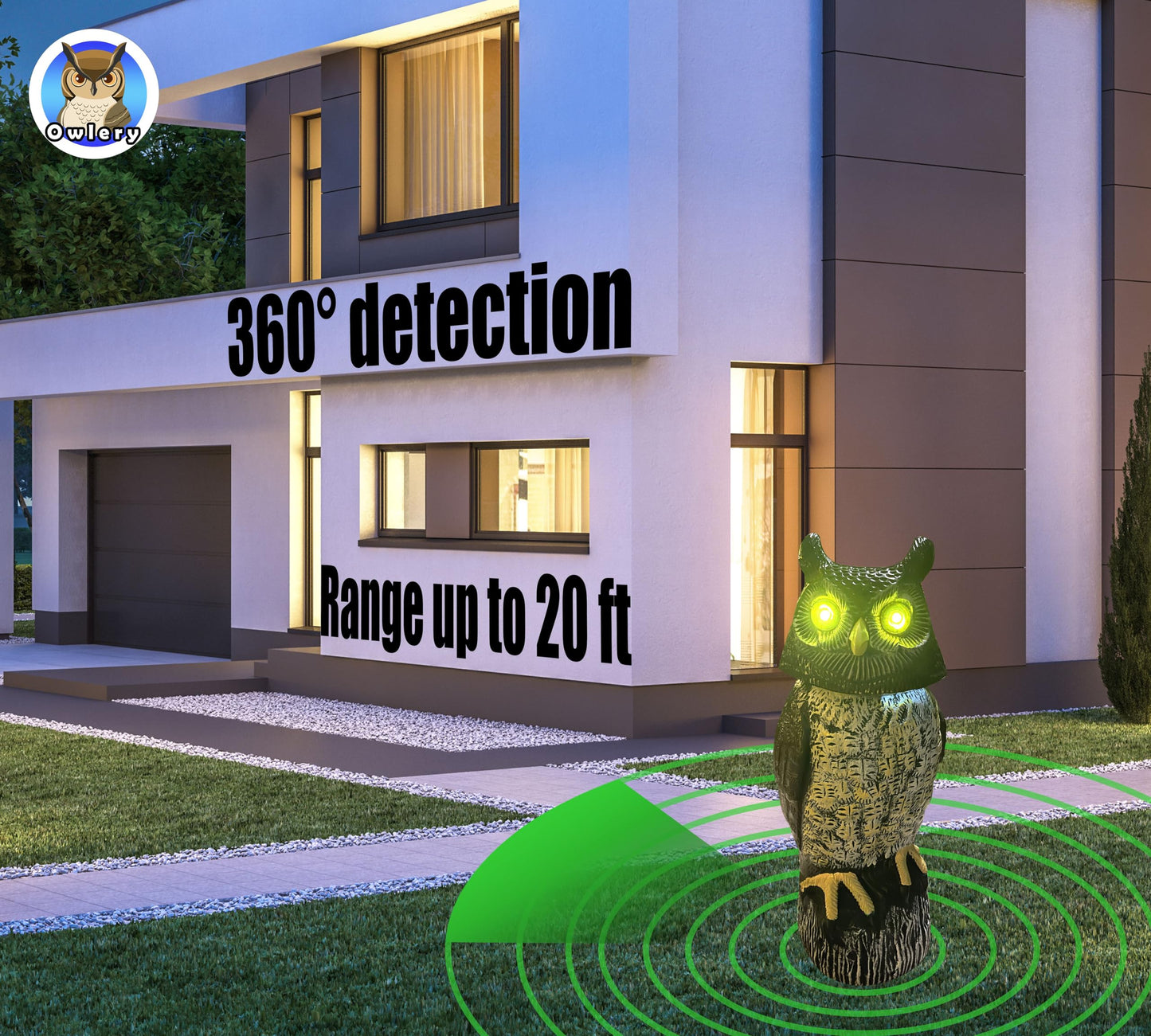 Owlery Large Solar Owl with Motion Detector, Flashing Eyes, Spinning Head, Realistic Hooting and Silent Mode, Garden Owl, Outdoor Statue, Decoration for Home, Garden, Patio and Fence