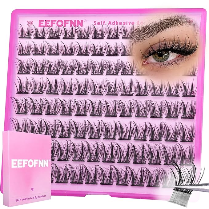 EEFOFNN Self Adhesive Eyelashes Natural Self Adhesive Lash Clusters Wispy Press on Lashes 10-16mm Pre Glued Eyelash Clusters Glueless Individual Lashes No Glue Cluster Eyelash Extensions (No Tweezers)