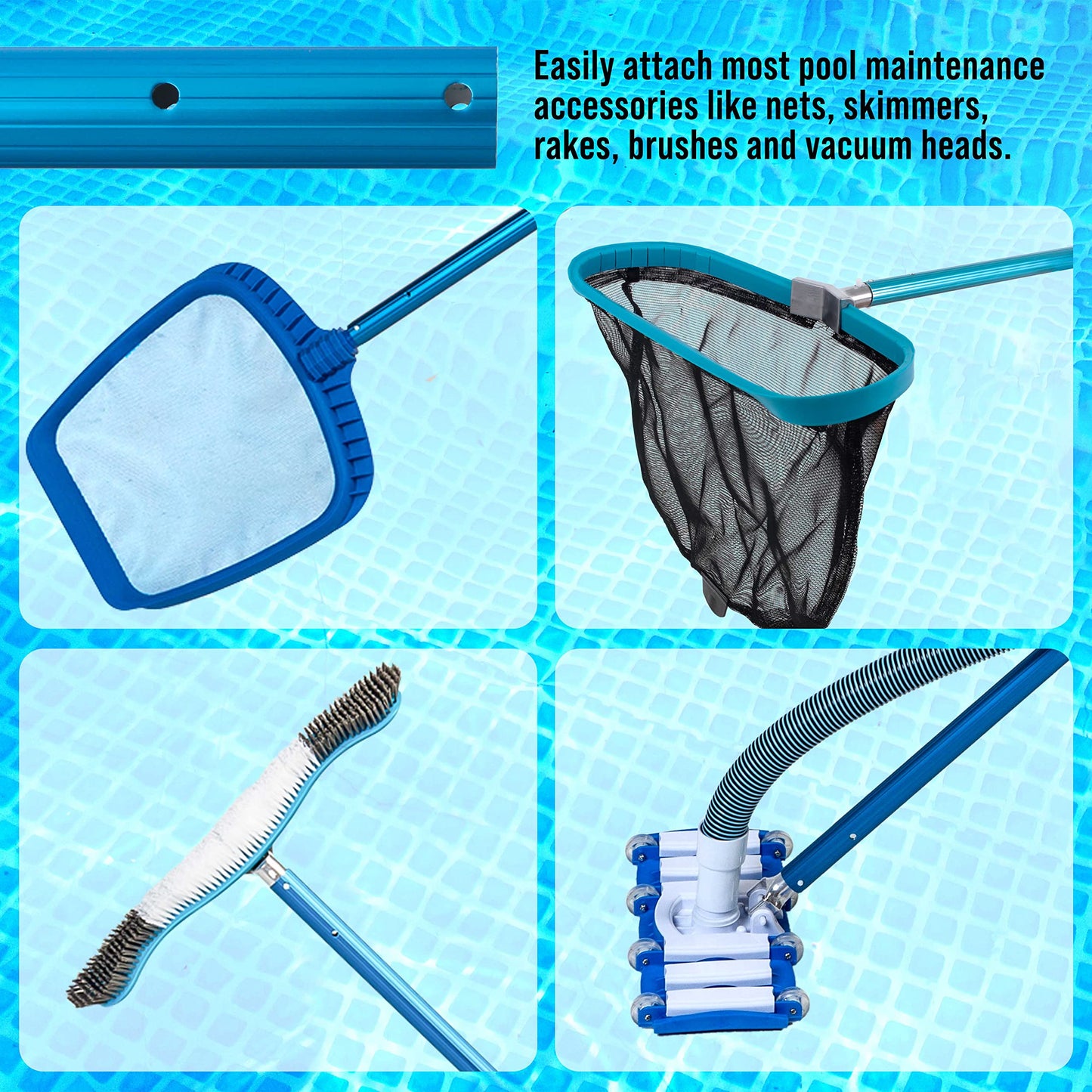 U.S. Pool Supply 12 Foot Swimming Pool Pole Telescopic - Aluminum Pool Skimmer Pole Net, Rake, Brush, Vacuum Head Handle, Attach Cleaning Equipment Accessories, Adjustable 3 Piece Expandable Extension