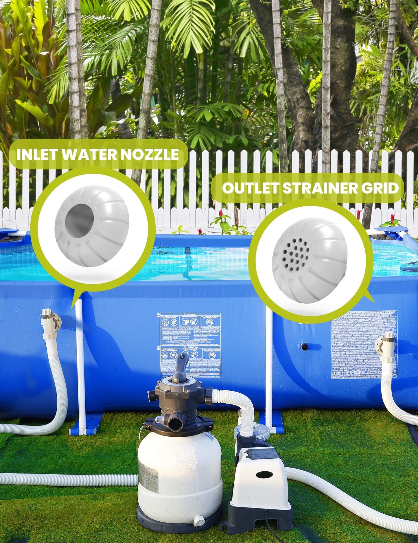 SUMMERBUDDY Above Ground Pool Parts, Replacement Pool Pump Part for Intex/Bestway/Coleman with Plunger Valve, 1.5" Outlet Strainer & Inlet Nozzle, Pool Hose Adapter for Intex Sand Pump (Grey)