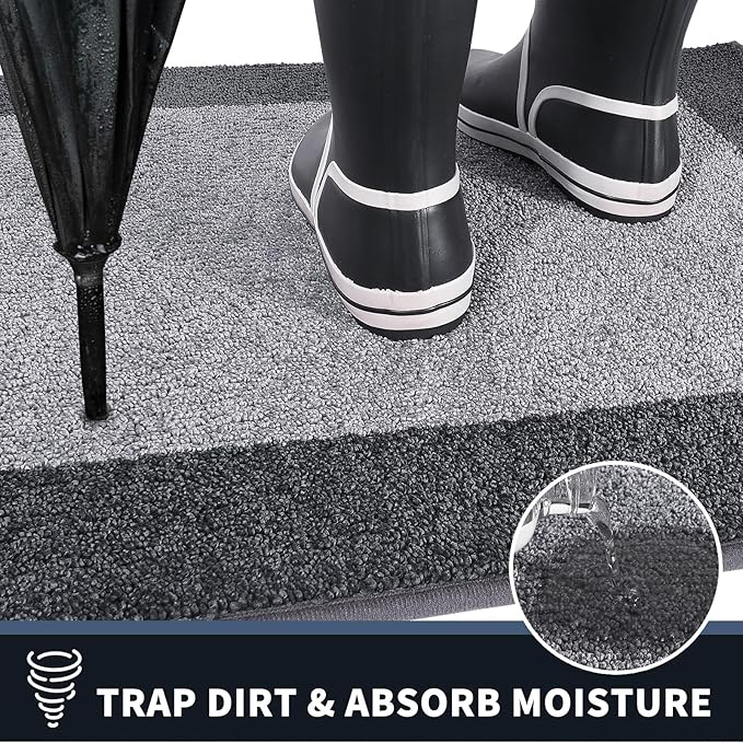PURRUGS Dirt Trapping Door Mat 32" x 72", Non-Slip Washable Entry Mat, Dog Doormat, Front Door Mat, Super Absorbent Entrance Mat for Muddy Shoes & Paws, Light Grey & Grey