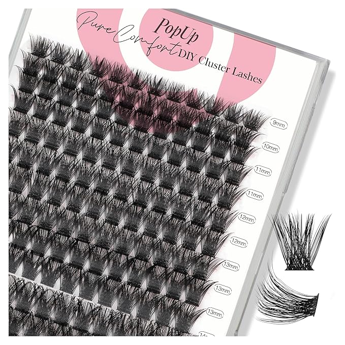 PopUp Cluster Lashes 168pcs Wispy Lash Clusters Soft D Curl Eyelash Clusters Russian Lashes Clusters DIY Eyelash Extensions at Home,Thin Bank 9-18mm MIX (56D)