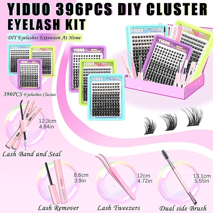 YIDUO 3 Styles Lash Clusters Kit Bulk Packs with 2×Bond&Seal Volume/Manga/ultra/Dramatic Eyelash Extensions 8-18mm lashes Clusters Kit Wispy Individual Fake Eyelashes Kit DIY at Home Easily