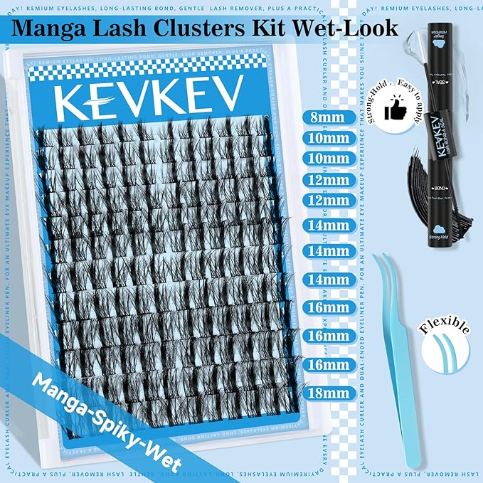 Manga Lash Clusters Kit 8-18mix Spiky Fairy Lash Clusters Kit Ultra-Thin Band Manga Lashes Eyelash Clusters Kit With Lash Bond And Seal DIY at Home(Fairy06 Kit)