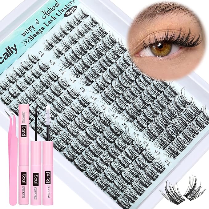 Cluster Lashes Kit Natural Look Cluster Eyelash Extension Kit Wispy Eyelash Clusters Kit Spiky DIY Lash Extension Kit CD-curly 10-16MM Manga Individual Lashes Kit by Newcally