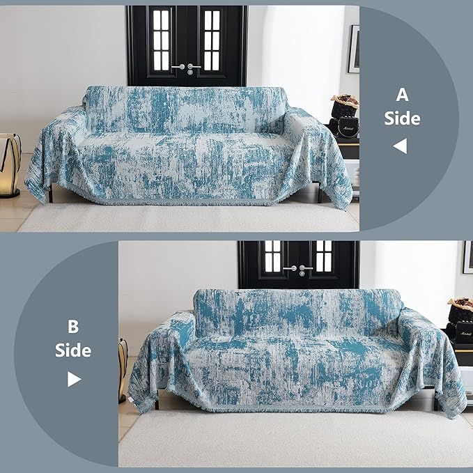 MYSKY HOME Couch Cover for Sectional Sofa Set Sage Geometric Furniture Sofa Cover Washable for Dog Cat Pets Couch Cover 3 Seat Sofa Chenille Couch Protector Multi-Use Couch Cover Blanket, 71" X134"