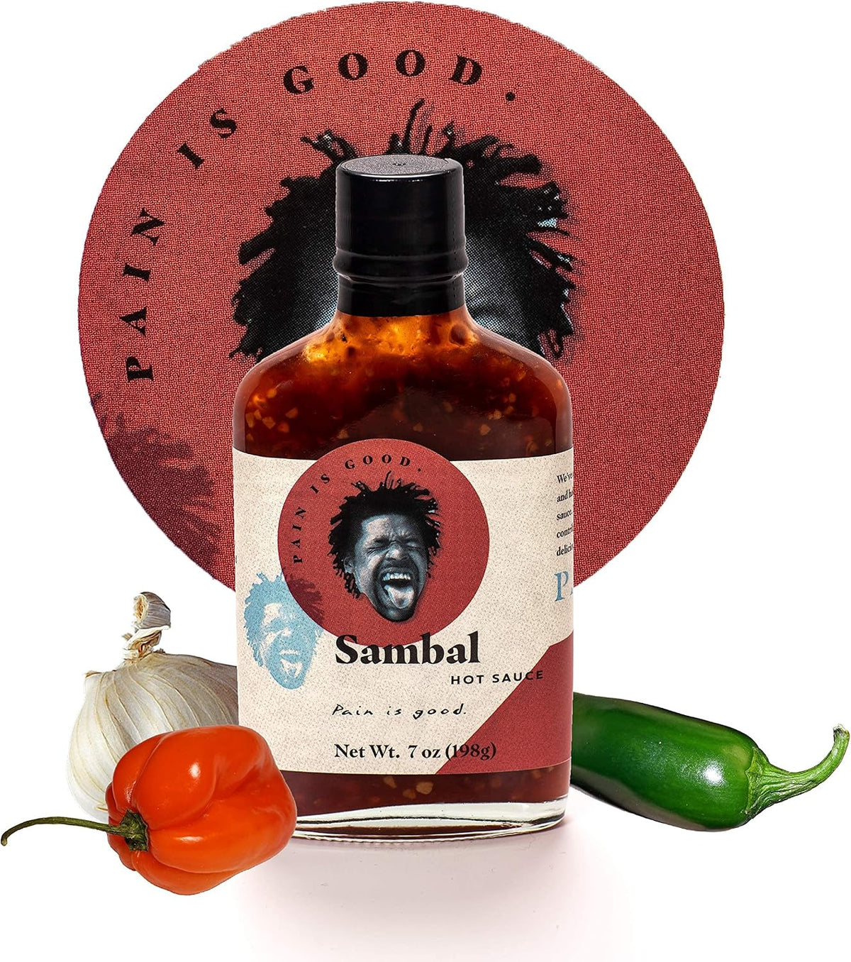 Pain is Good - Habanero Sambal Hot Sauce - 7oz Bottle - Made in USA - All Natural Ingredients, Non-GMO, Gluten-Free, Sugar-Free, Vegetarian, Keto - Pack of 1