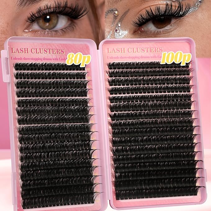 Lash Extension Kit Lash Clusters Kit 640Pcs Volume Eyelash Clusters C Curl Lashes Clusters DIY Cluster Eyelash Extensions With Lash Bond and Seal Lash Tweezers