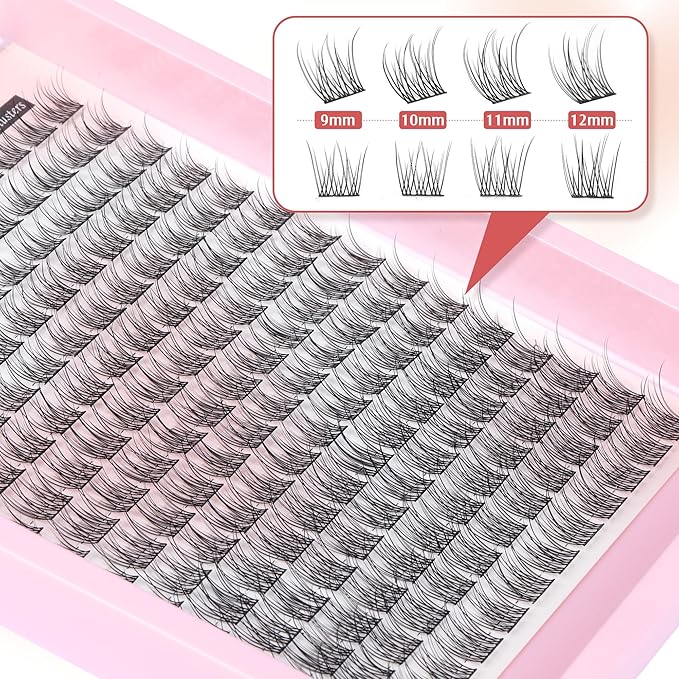 Wispy Lash Clusters Natural Cluster Lashes 180Pcs 9-12MM Individual Eyelash Extensions Short Wispy C Curvature Eyelash Clusters Lashes Super Thin Band by PHKERATA, 9-12MM