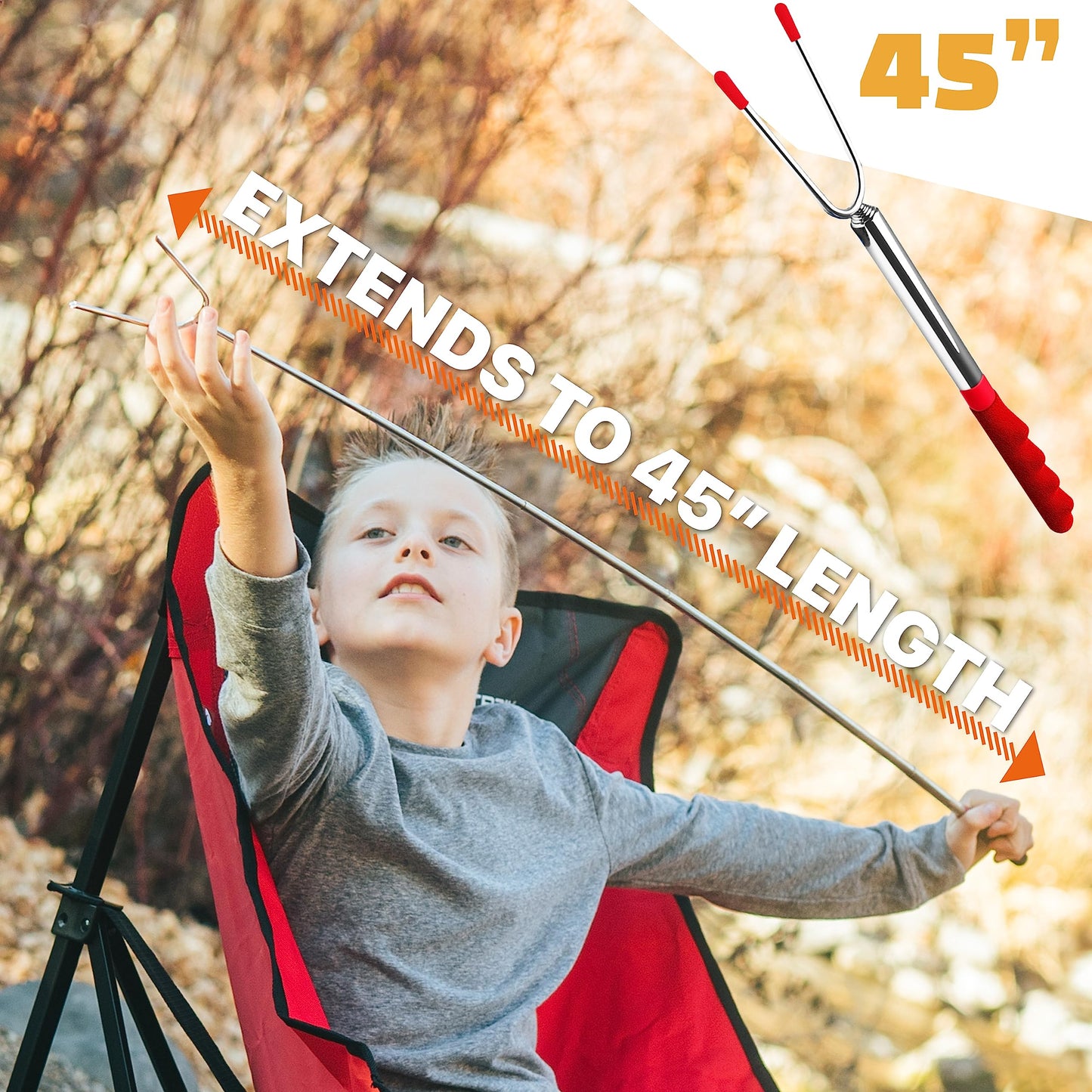 MalloMe Smores Sticks for Fire Pit Extra Long - Marshmallow Roasting Sticks Smores Kit -Smore Skewers Hot Dog Fork Campfire Cooking Equipment, Camping Essentials,Outdoor Campfire Accessories 45"20Pack