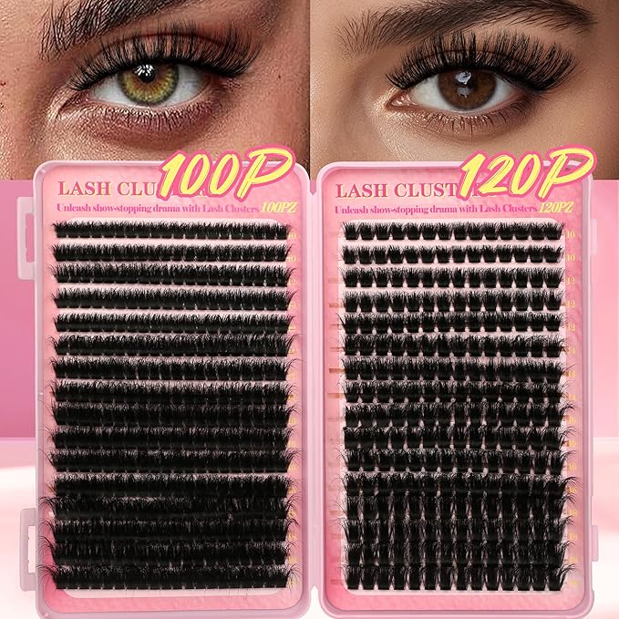 Cluster Eyelash Extensions Wispy Lash Clusters Kit 544Pcs Volume 100D 120D Eyelash Clusters D Curl Lashes Clusters DIY Individual Lashes Clusters Lash Cluster Glue Lash Tweezers