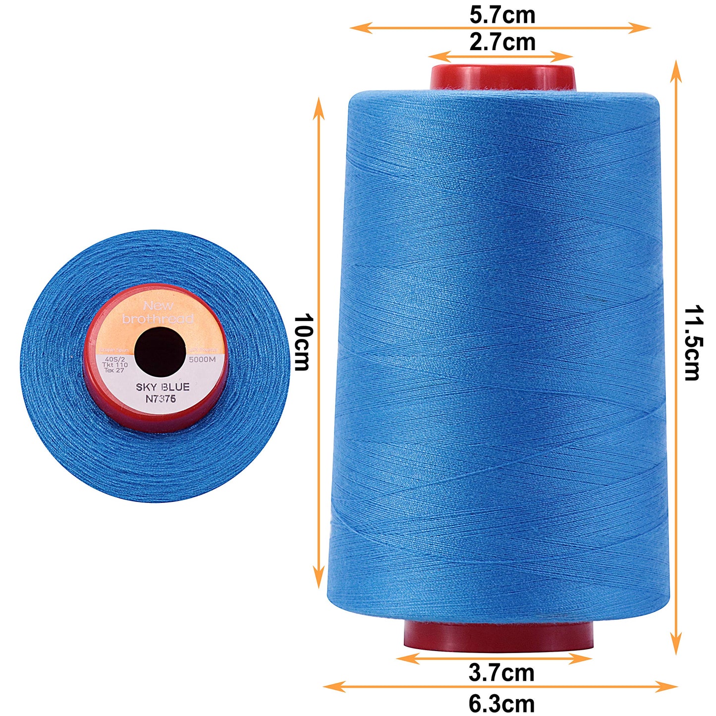 New brothread - 30 Options - 4 Large Cones of 5500Y (5000M) Each All Purpose Spun Polyester Thread 40S/2 (Tex27) for Serger, Overlock, Quilting, Piecing and Sewing - Sky Blue