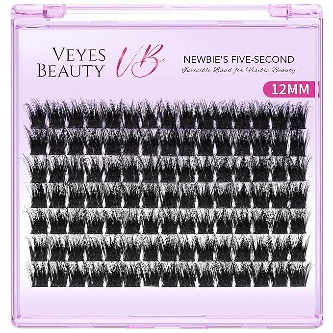 VEYESBEAUTY Lash Clusters Fluffy Individual Lash Extensions Xtreme 3D Layered Volume Eyelashes Thin & Invisible Band Wispy Faux Mink Lash Newbie's Five-Second Length 12mm