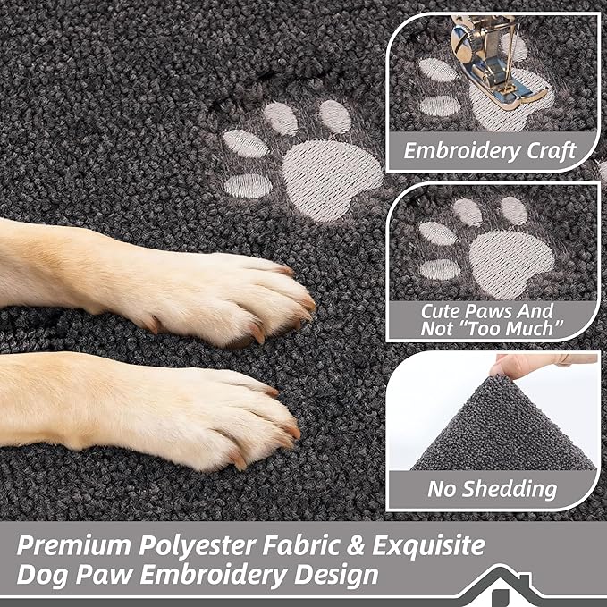 BEQHAUSE Dog Door Mat for Mud Paws Dirt Trapper Doormat Non-Slip Entryway Rugs Absorbent Welcome Mat Washable Indoor Floor Mat Low-Profile for Front Door, 36" x 60", Dark Grey