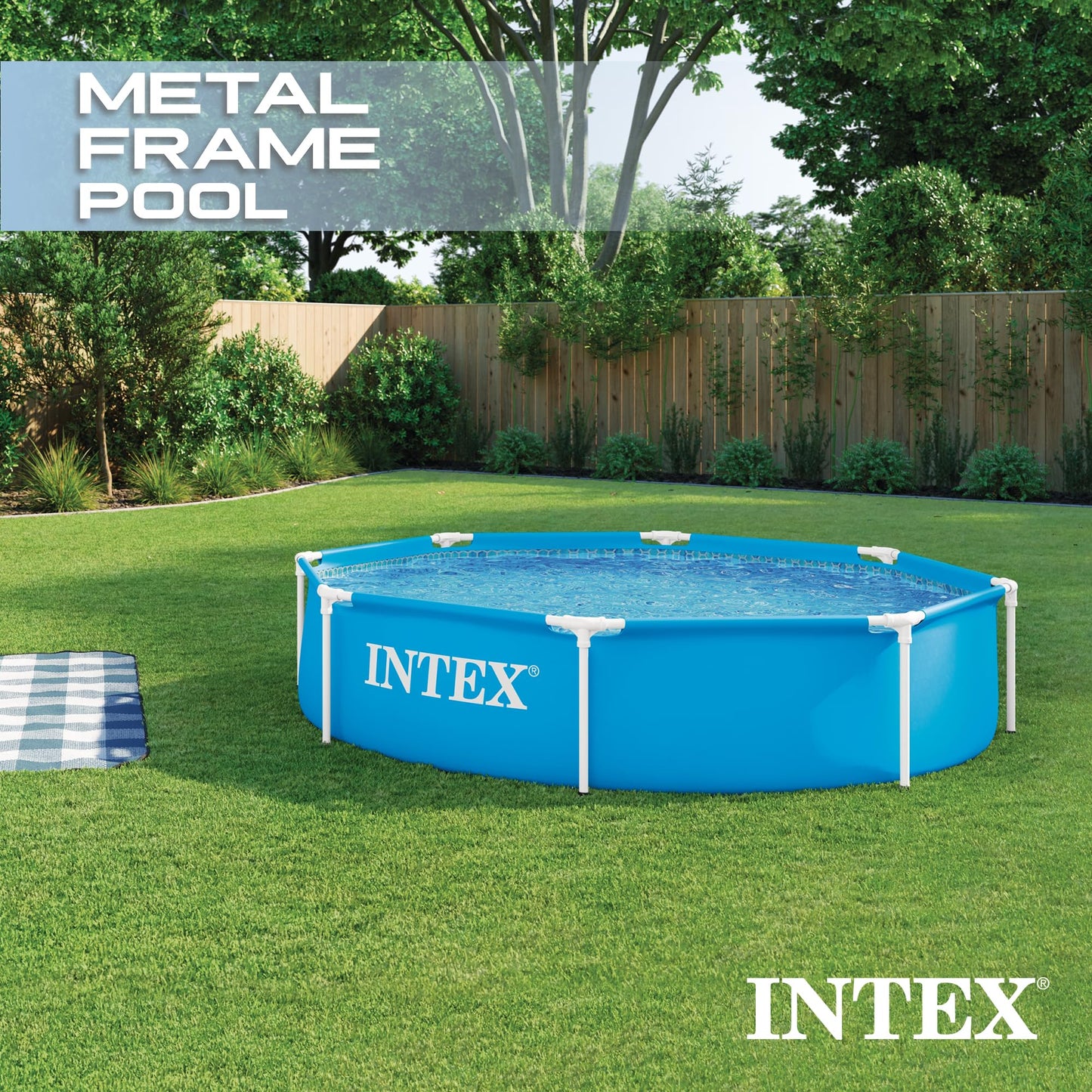 INTEX 28205EH Metal Frame Above Ground Swimming Pool: 8ft x 20in – Puncture-Resistant Material – Easy Assemble – Rust Resistant – 483 Gallon Capacity