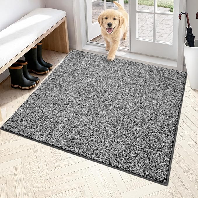 PURRUGS Dirt Trapping Door Mat 48" x 48", Non-Slip Machine Washable Entryway Rug, Dog Doormat, Indoor Front Door Mat, Super Absorbent Entry Rug for Muddy Shoes & Paws, Light Grey-Dark Grey