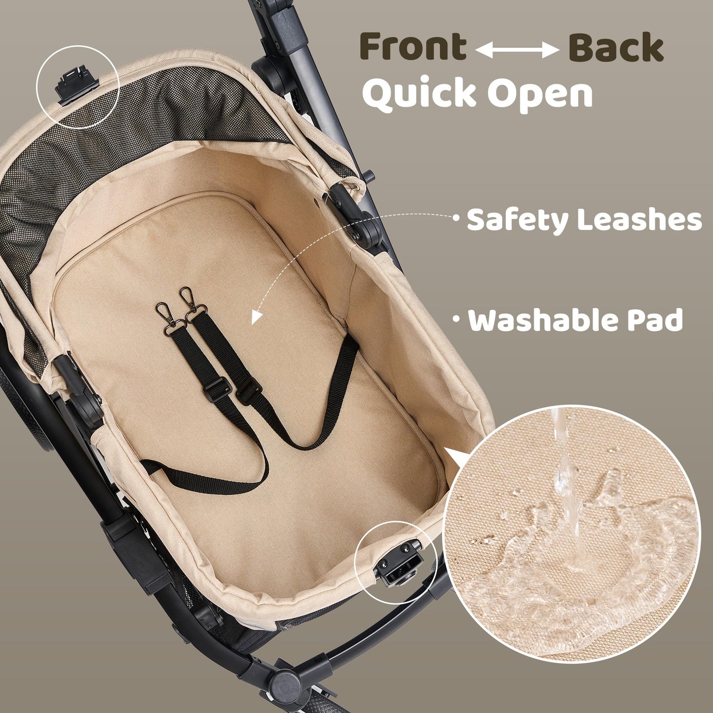Kicari All-Terrain Dog Stroller for Small to Medium Dogs, Pet Stroller for Dogs & Cats Outdoor Walks, One-Hand Easy Fold, Double-Layer Anti-UV & Waterproof Canopy & Breathable Mesh, Vanilla Beige