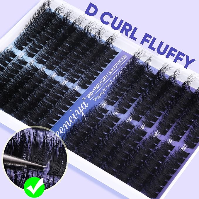 Pre-made Cat Eye Lash Extension Kit Lash Clusters Kit 9-16mm Wispy Cluster Eyelash Extension Kit 80D+100D Individual Eyelashes with Lash Bond and Seal, Lash Tweezers by Geeneiya
