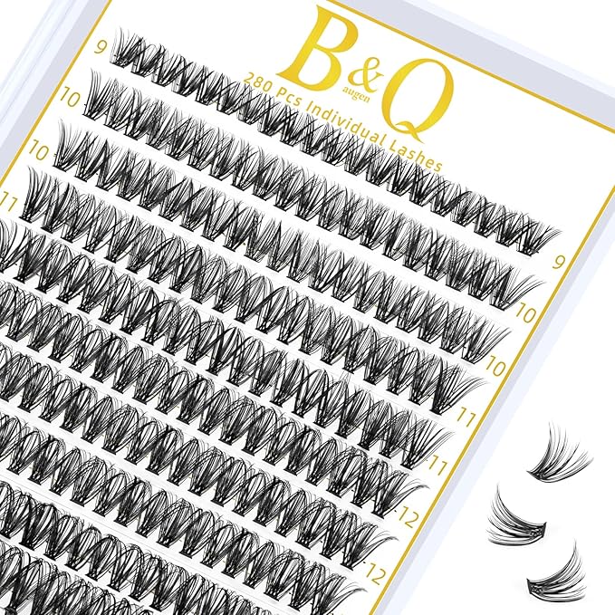 B&Q Lash Clusters 280PCS Natural Eyelash Clusters 40D C 9-16MIX Individual Lash Wispy Eyelash Extension with Soft Thin Band Classic Look Pestañas Postizas Comfortable DIY at Home(40D-C-9-16mm)