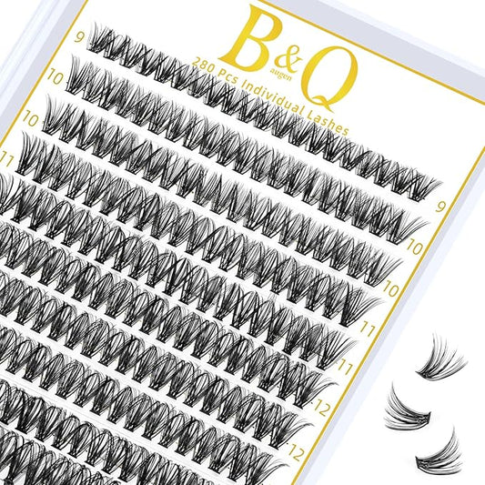 B&Q Lash Clusters 280PCS Natural Eyelash Clusters 40D C 9-16MIX Individual Lash Wispy Eyelash Extension with Soft Thin Band Classic Look Pestañas Postizas Comfortable DIY at Home(40D-C-9-16mm)