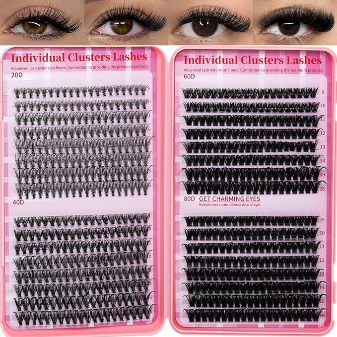 Lash Clusters 4 Style DIY Lashes Clusters Eyelash Clusters False Eyelashes Cluster Eyelash Extensions Wispy Lash Clusters PestaÃÂ±as Postizas Naturales Soft Cluster Lashes(640pcs 20D+40D+60D+80D,9-16mm)