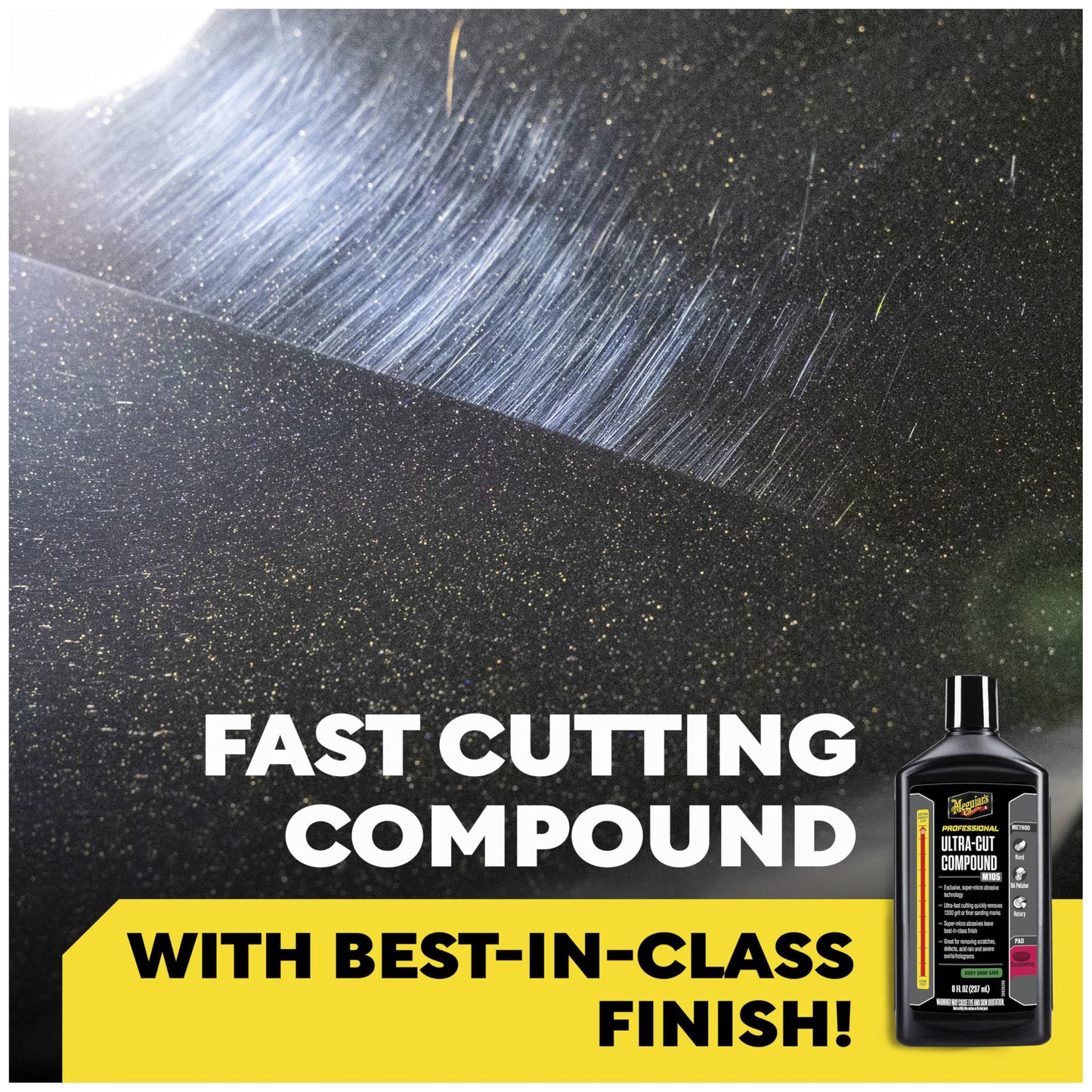 Meguiar’s Mirror Glaze M105 Ultra-Cut Compound, Car Rubbing Compound for Removing Scratches and Heavy Swirls While Adding Shine, Safe and Effective on All Glossy Car Paint and Clear Coats, 8 oz