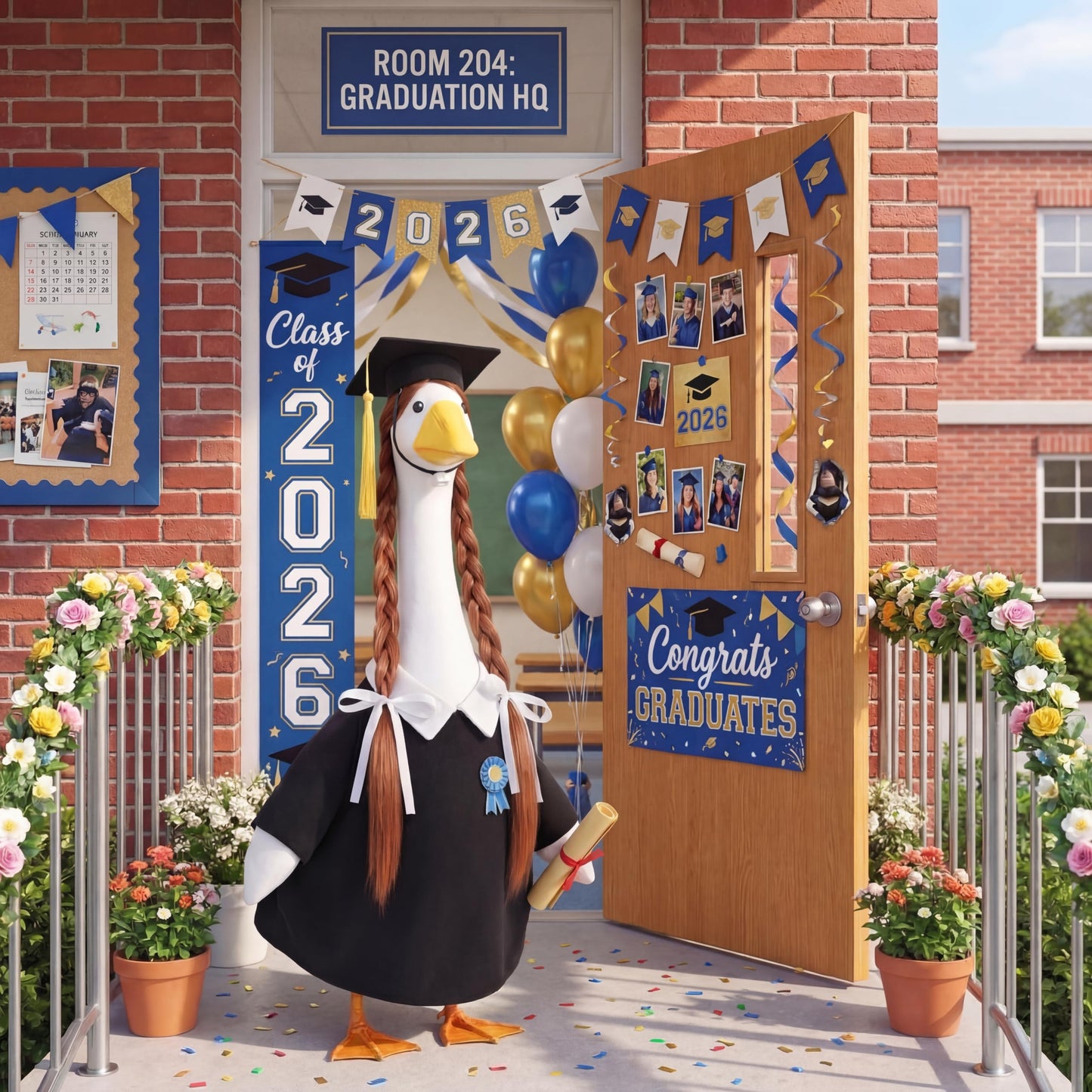 Abbylike Graduation Porch Goose Outfits Graduation Cap with Gold Tassel and Wig Yard Goose Costume Clothes Fits Large 23'' Cement for Garden Yard Statue Lawn Pathway Decorations