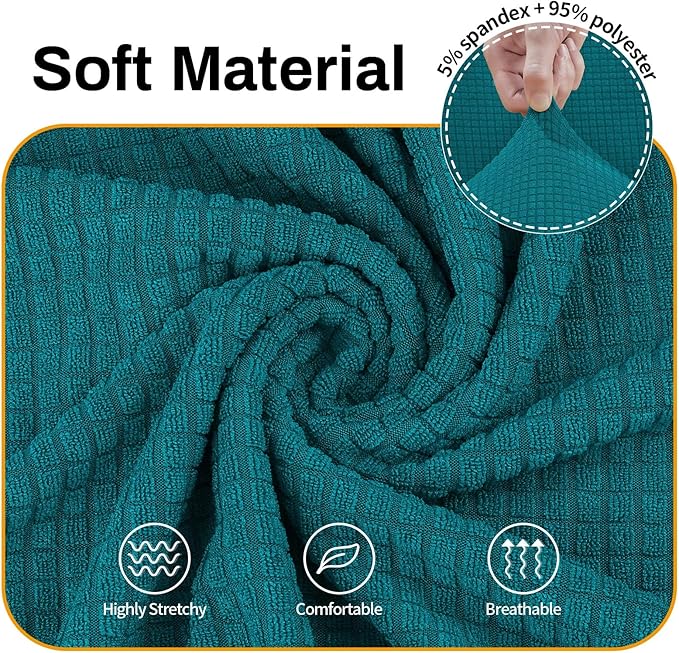 Asnomy Sofa Covers for 2 Cushion Couch Stretch loveseat Covers Slipcovers, Pet Protector Furniture Covers for Dogs Cats Spandex Jacquard Fabric Small Checks （Medium，Peacock Blue）