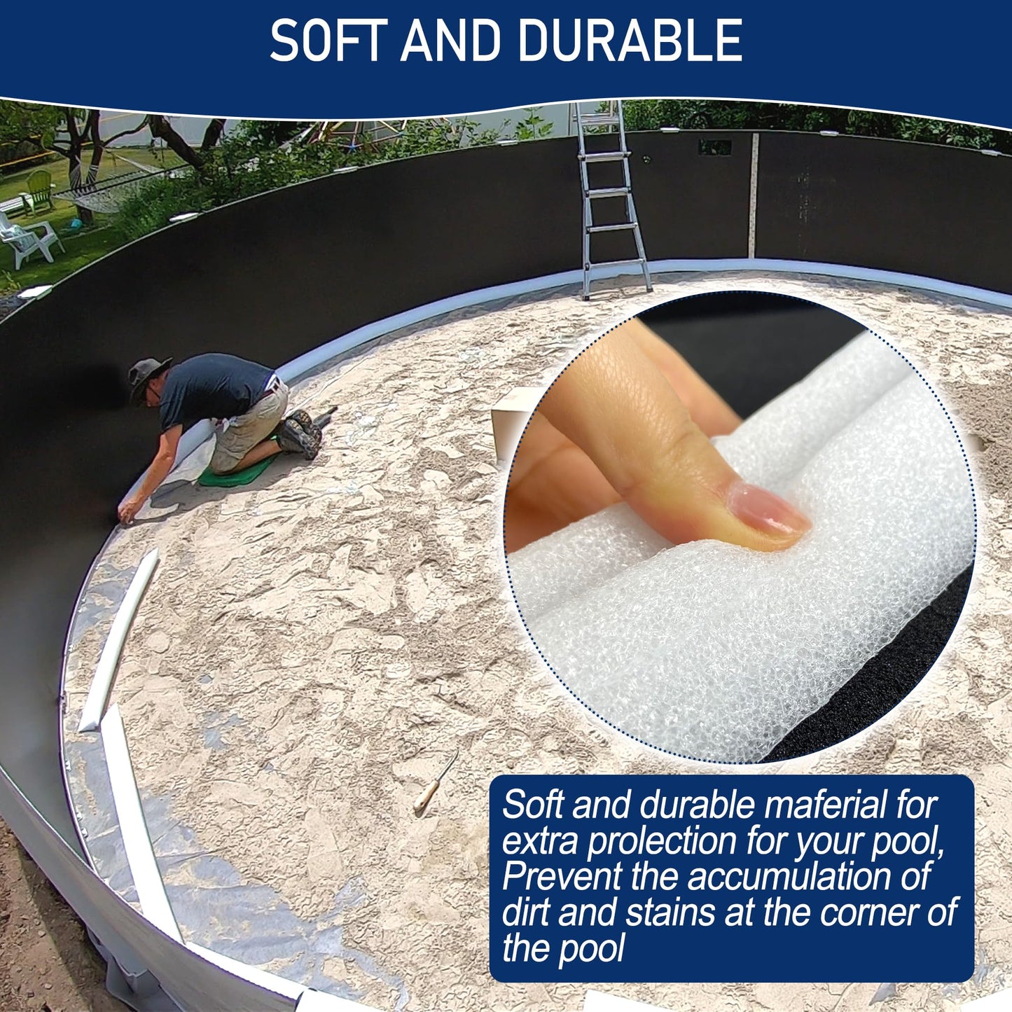 Desunqin 46.5" 18PCS Peel and Stick Pool Cove for 21' Round Above Ground Pool, Closed Cell Foam Peel and Stick Above Ground Pool Cove with Adhesive Backing, Protect Pool Liner, Prevents Excess Wear