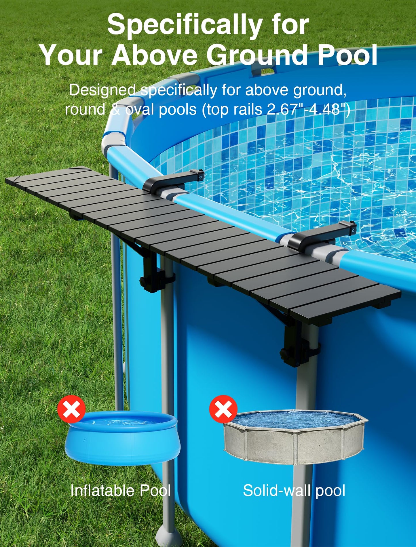 Kompoll Pool Bar Heavy Duty & Stable Poolside Bar for Above Ground Pool, Fits Top Rails up to 4.48" or Less, Holds 110 lbs, 49" x9.6" Swim Up Bar for Frame Round & Oval Above Ground Pools Accessories