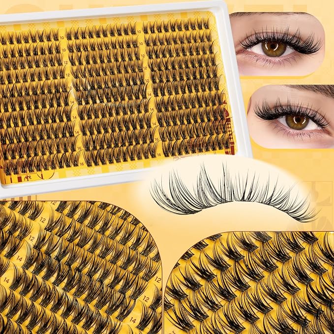 QUEWEL Lash Clusters Wispy Eyelash Clusters 300 Pcs Natural Cluster Eyelash Extensions C Curl, Mixed Length 10-16mm DIY Individual Lashes Cluster at Home for Countless Stunning Looks (QU45)
