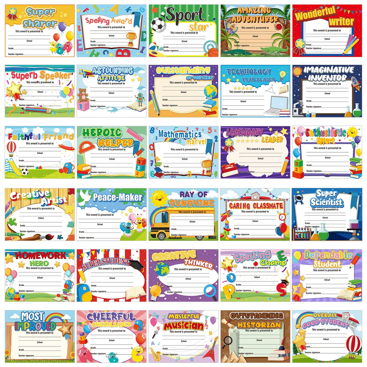 Sherr 60 Pcs Student of Award Certificates for Kids End of School Year Certificate of Achievement Student Recognition Award Achievement Graduation Teacher and Classroom Supplies (Kid)