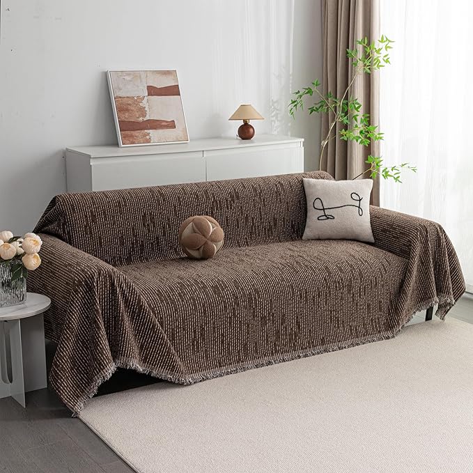 MYSKY HOME Couch Covers for 2 Cushion Couch Sofa, Chenille L Shape Sectional Couch Cover - Pet-Friendly, Machine Washable, Non-Slip Sofa Protector for Dogs, Kids, 71"x118", Deep Chocolate