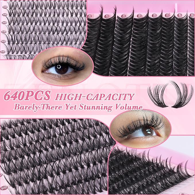 Lash Clusters 640PCS Natural Eyelash Clusters 30D 40D 50D 60D Wispy Cluster Eyelash Extensions 4 Styles PestaÃÂ±as Postizas Naturales 9-16mm DIY Individual Lashes Extensions Soft Lash Band by zenotti